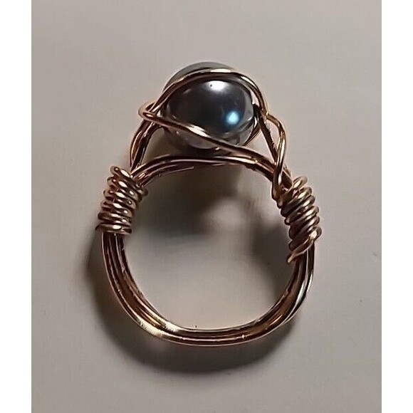 NEW Handmade Wire Wrapped Ring Goldtone Baby Blue  Beaded  Size 5 - Picture 5 of 6